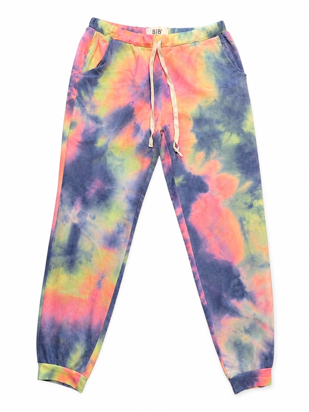 BiBi Rainbow Tie Dye Jogger Sweatpants Size Medium Colorful Lounge Pants